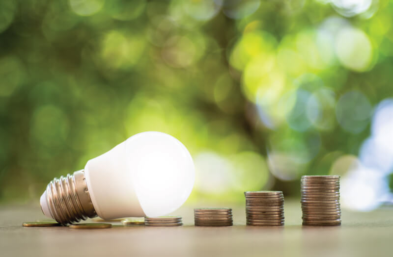 light bulb with coins