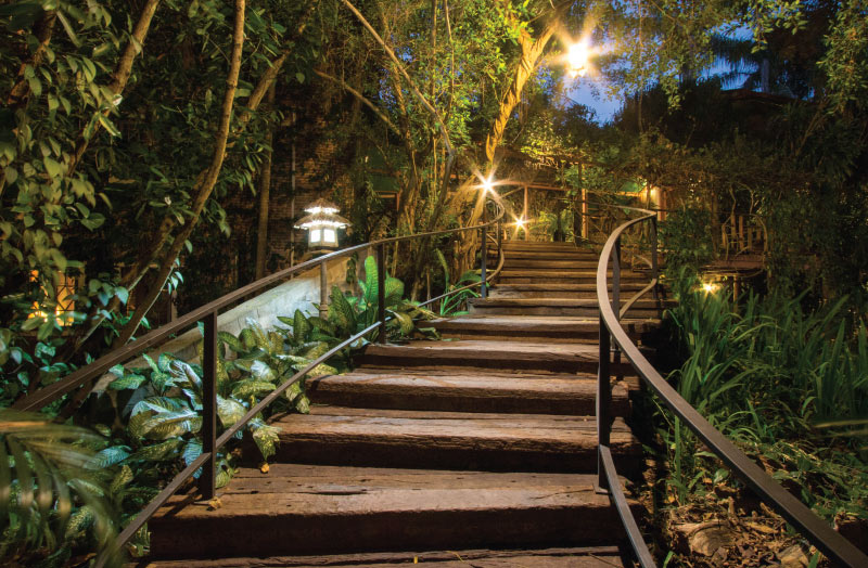 stairs with fence lights