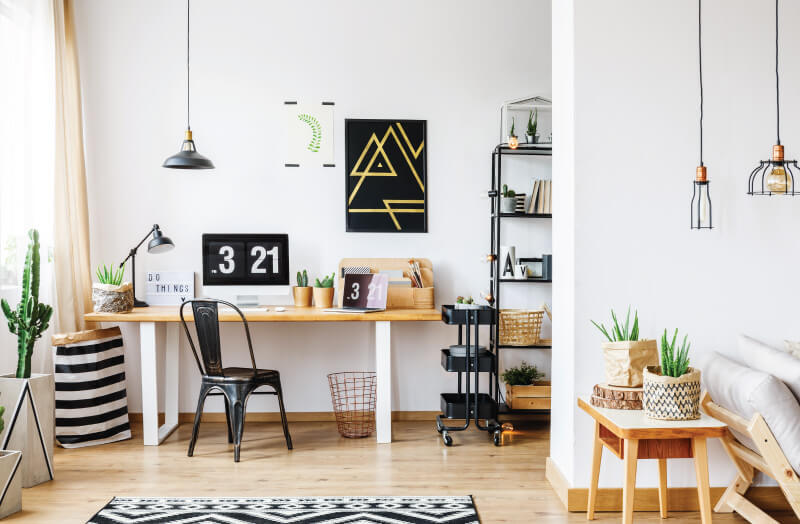 study room white white walls and wood accents