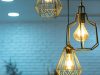 two pendant lamps with metal frame