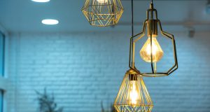 two pendant lamps with metal frame