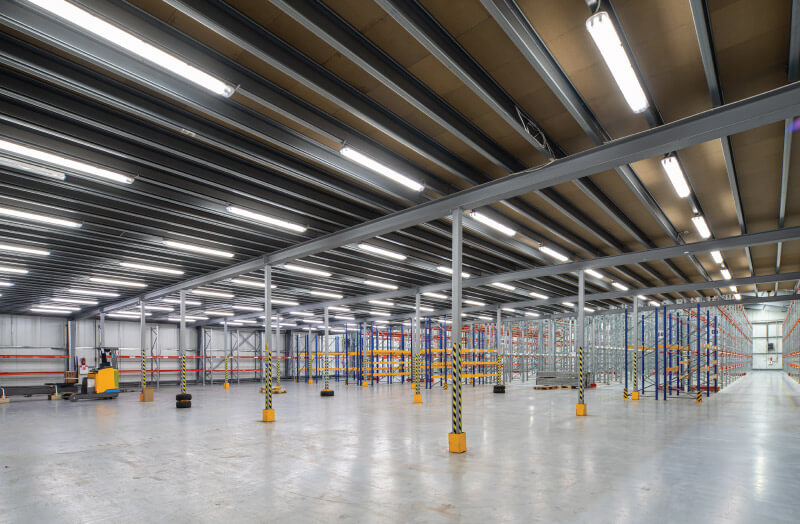 large warehouse with tube lights