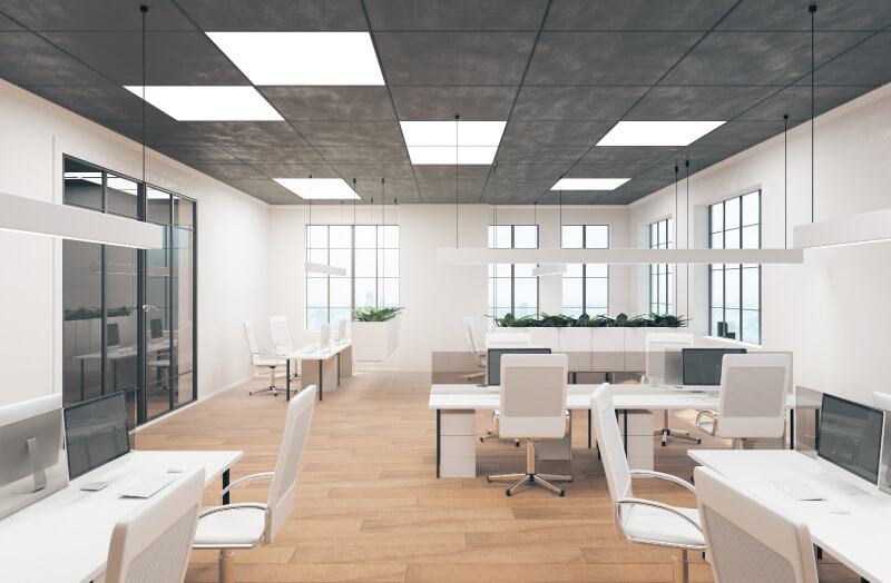 office with panel lights