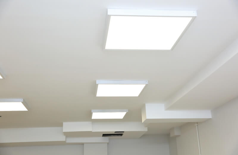 panel lights mounted on a white ceiling