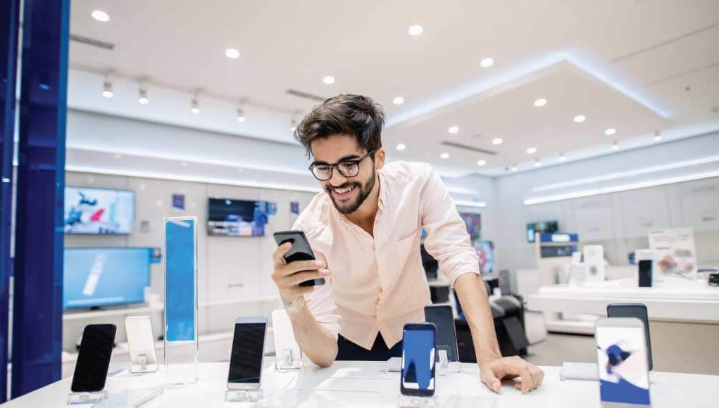 man checking a phone