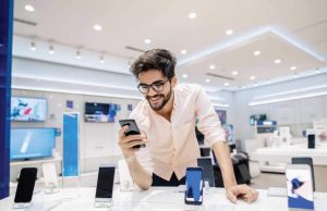 man checking a phone