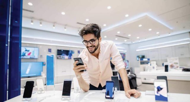 man checking a phone