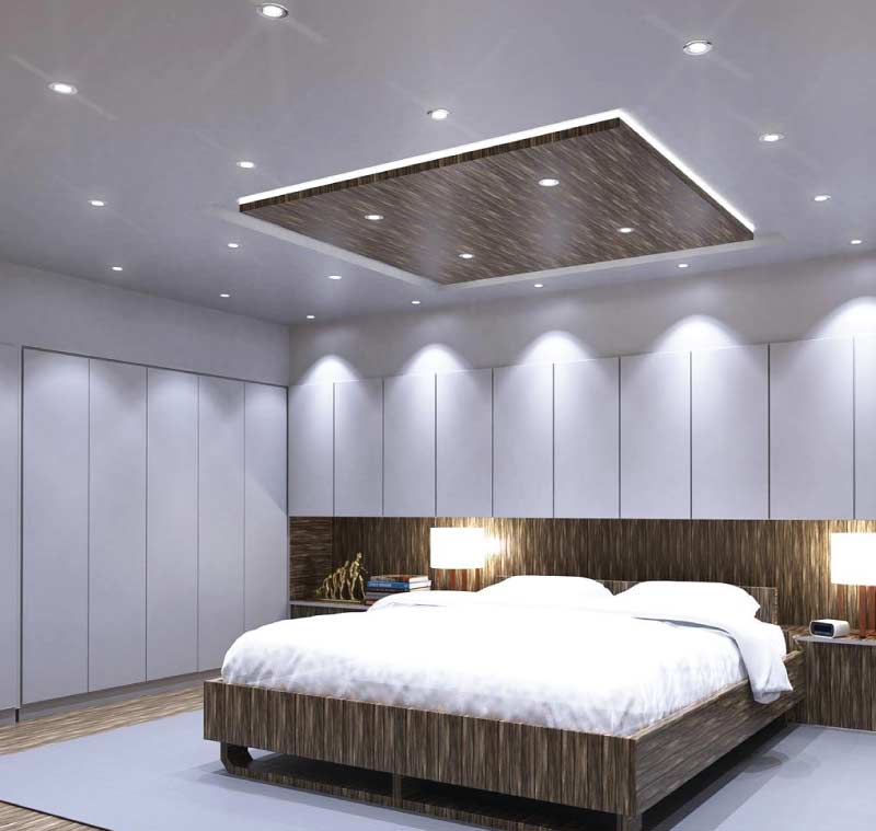 bedroom with white lights