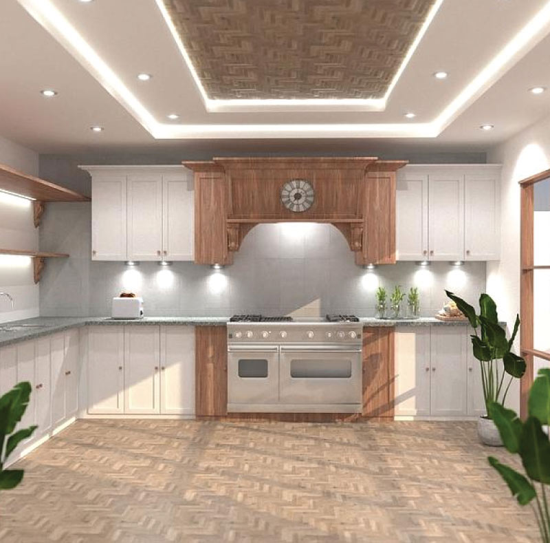 kitchen layout with natural white under cabinet lights