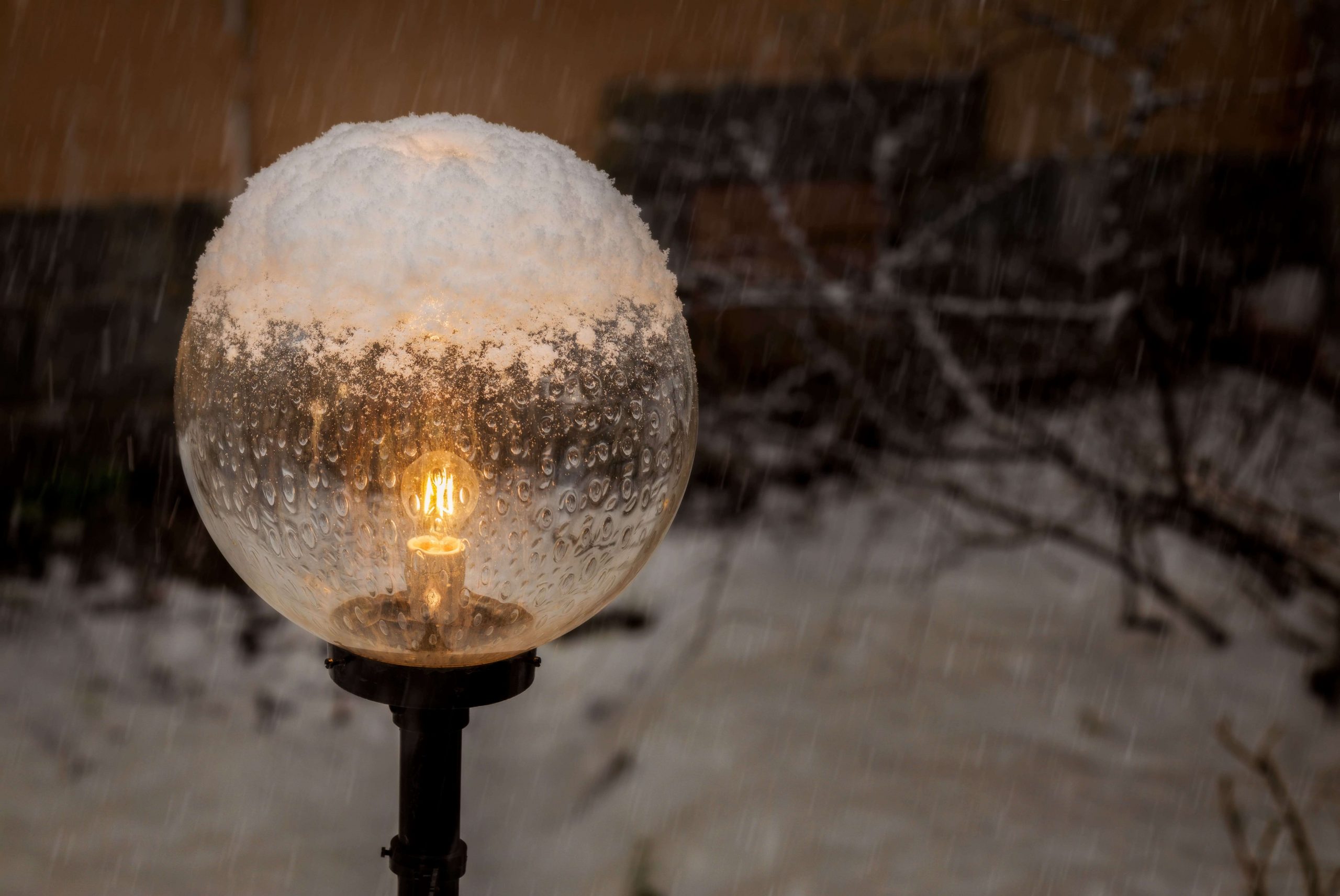 garden light covered in snow