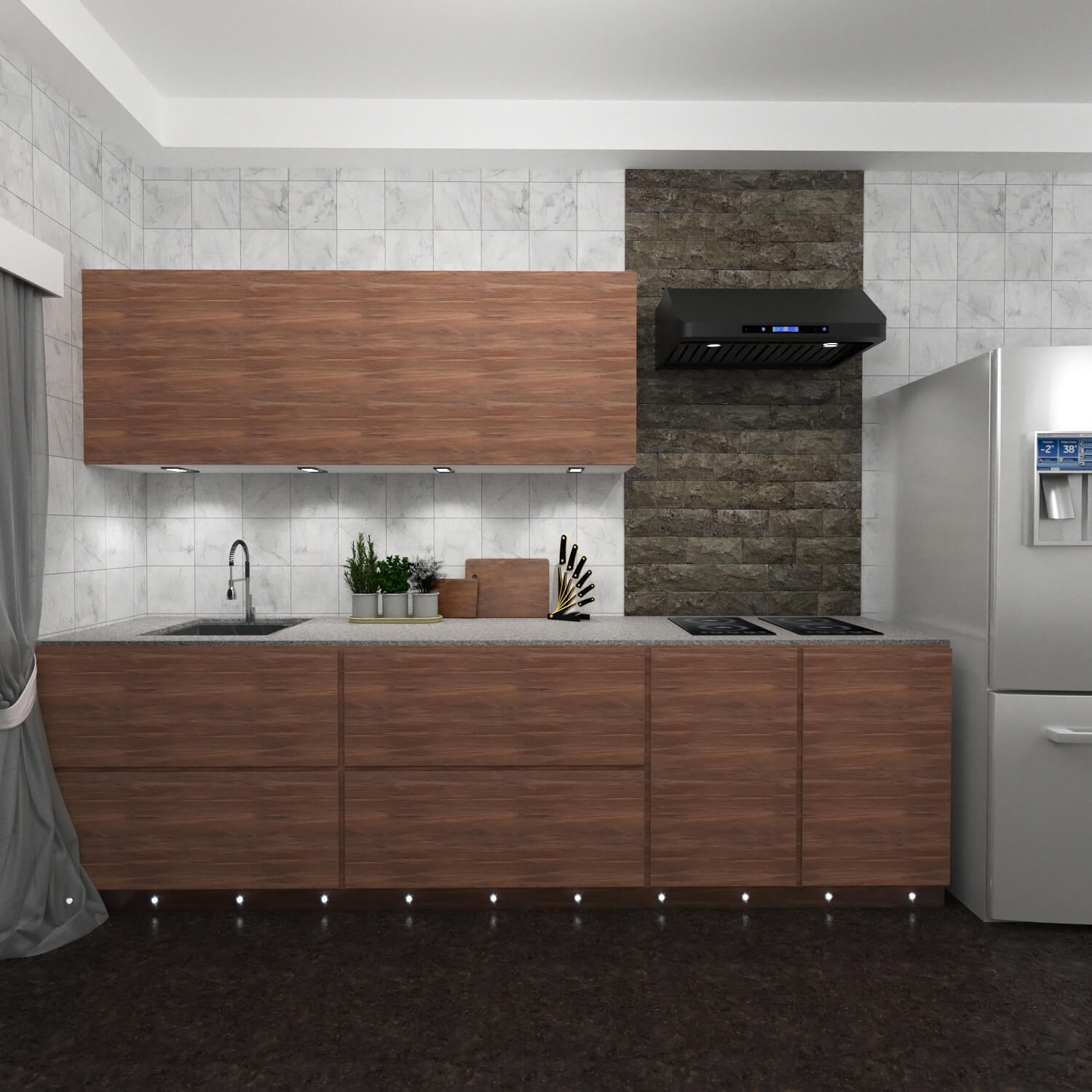 kitchen with dark brown cabinets