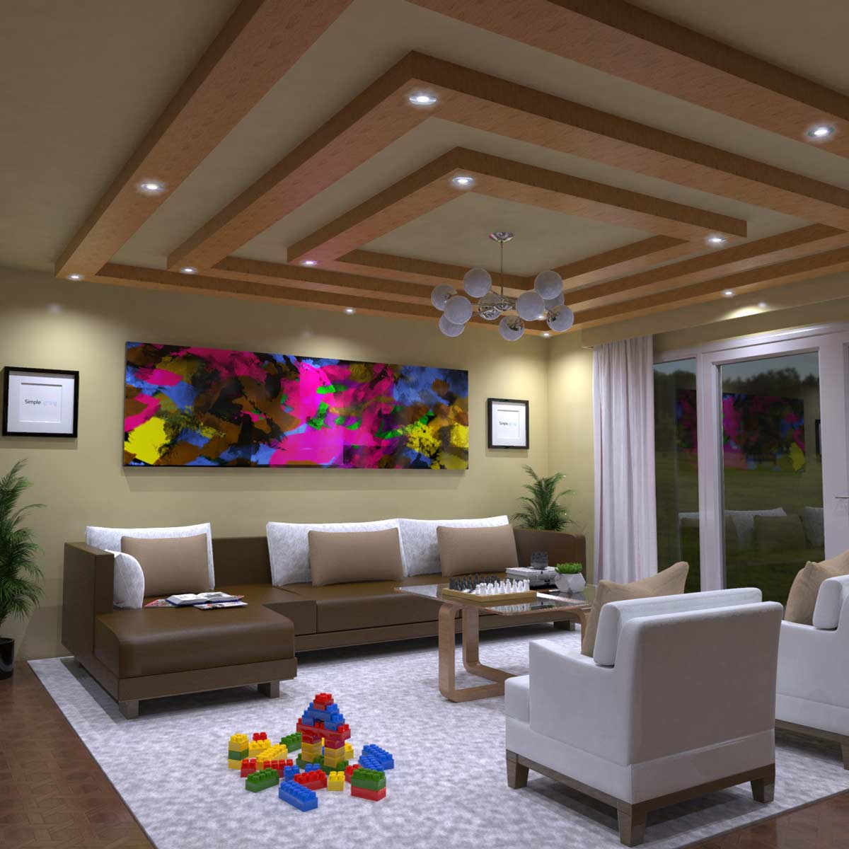 living room with natural white lights