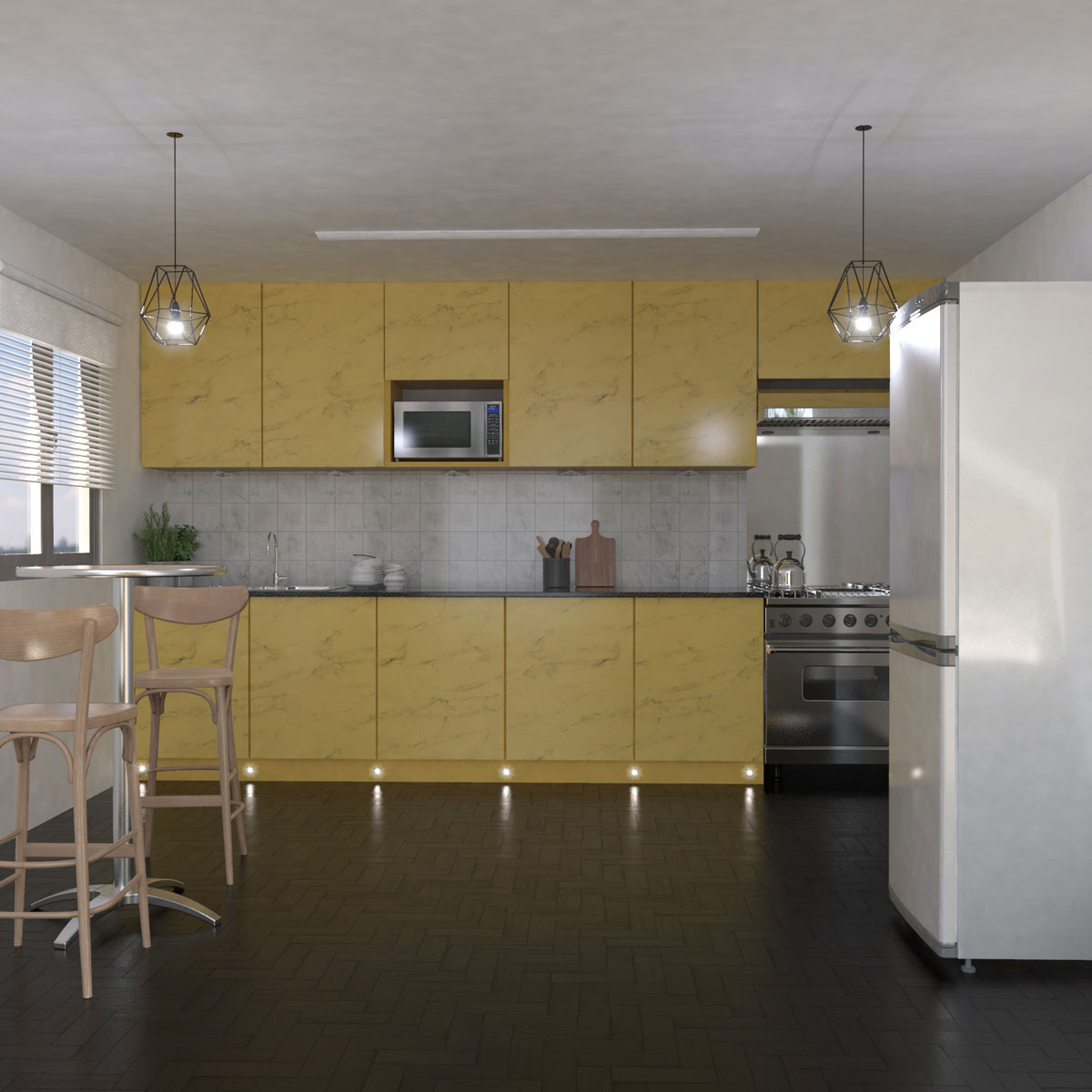 kitchen with yellow cabinets