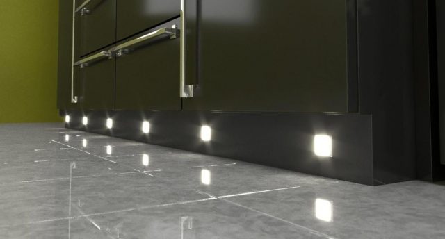 plinth lights on a dark kickboard