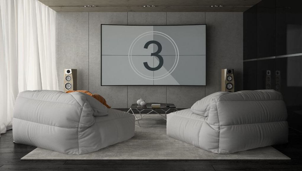 media room with grey bean bags