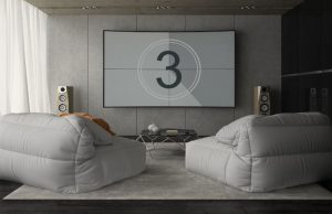 media room with grey bean bags