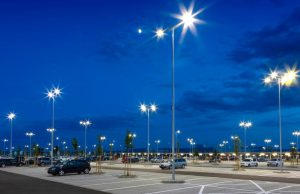 Nearly empty parking lot with LED lights