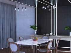 dining room with white LED strip lights