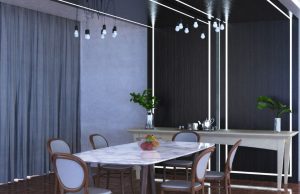 dining room with white LED strip lights