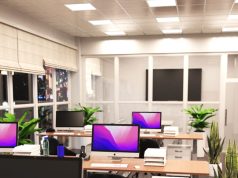 Office with warm white LED panel lights