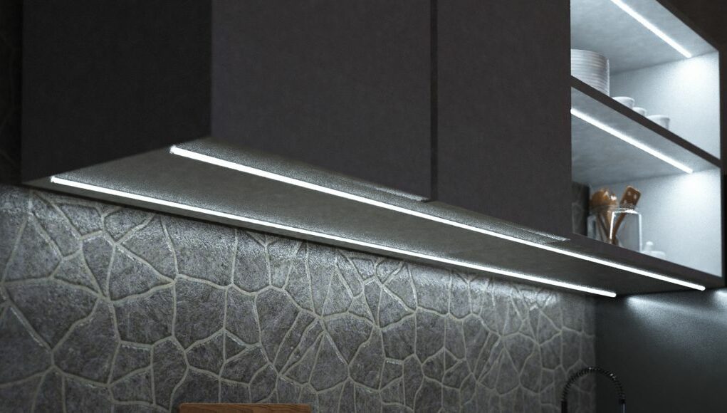 LED strip light under a kitchen cabinet