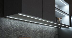 LED strip light under a kitchen cabinet