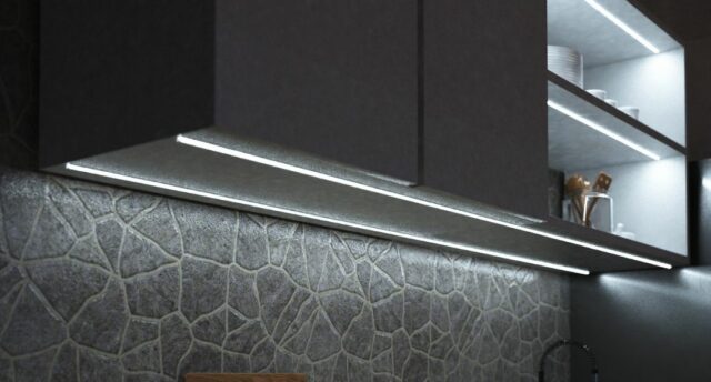 LED strip light under a kitchen cabinet