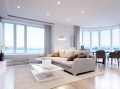 White dominant Living room with downlights