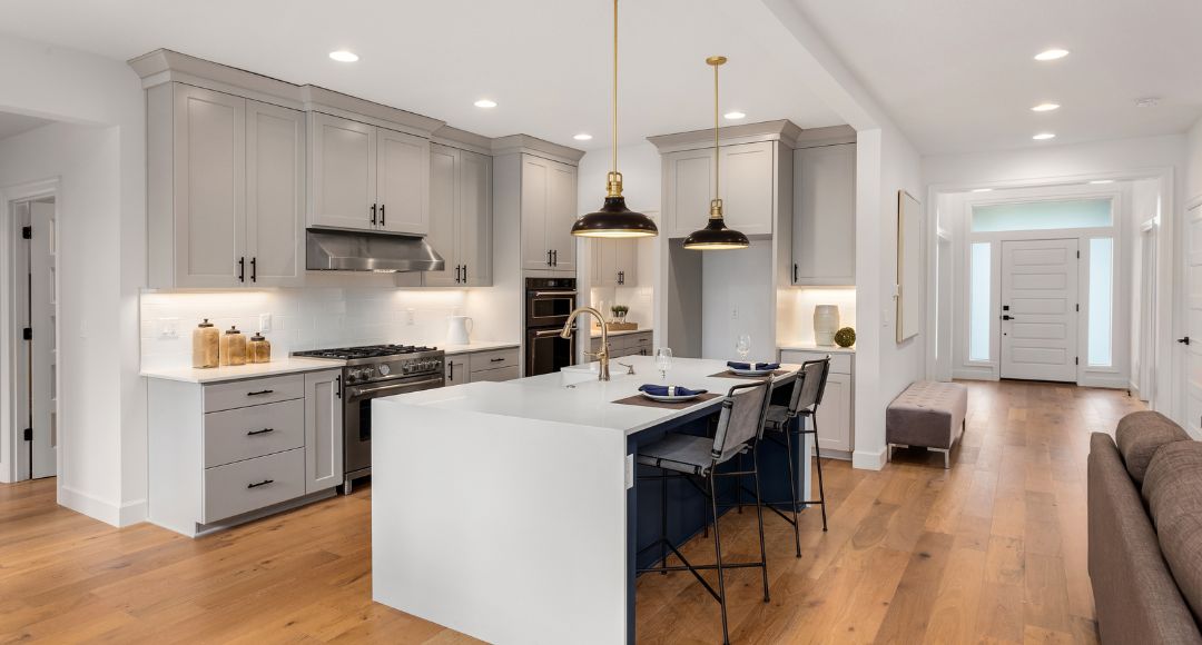 kitchen with massive white cabinets