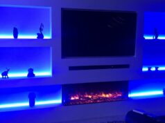 TV with strip lights at the back