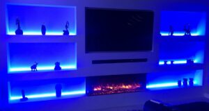 TV with strip lights at the back