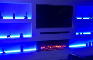 TV with strip lights at the back