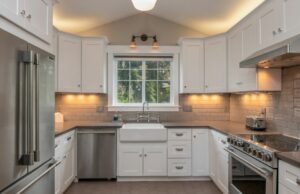 warm kitchen with cabinet lights