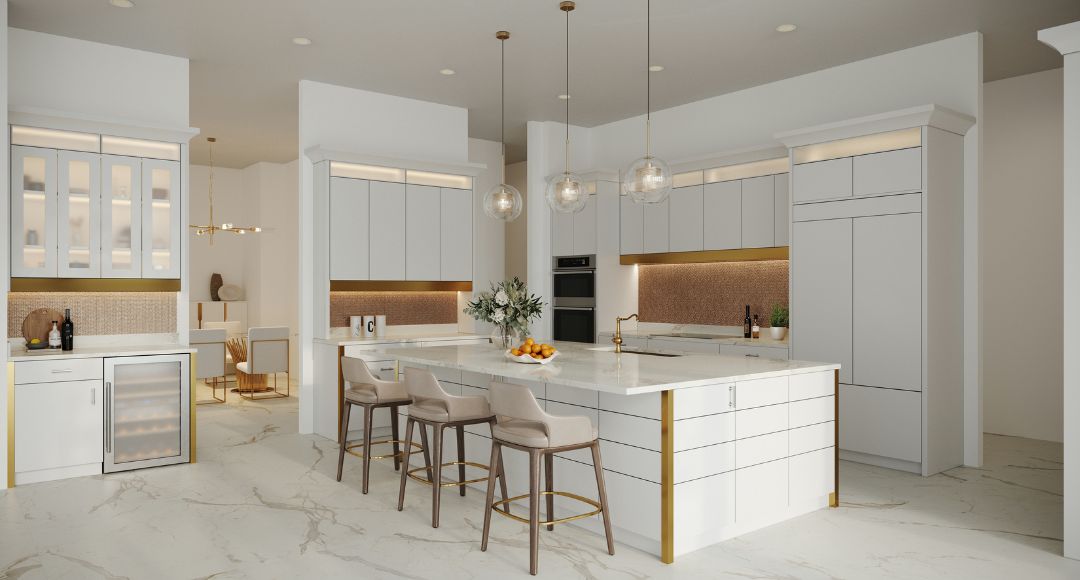 white kitchen with warm cabinet lights