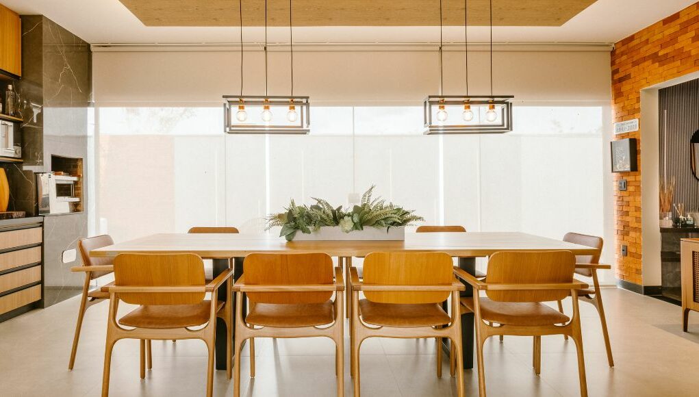 dining room with wood tones