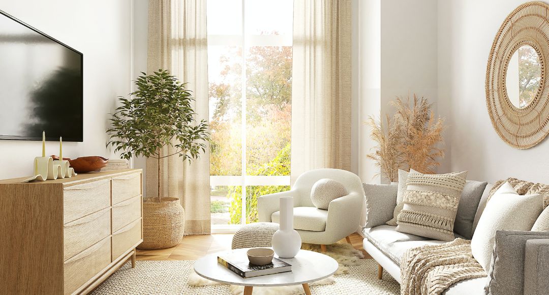 living room with large window