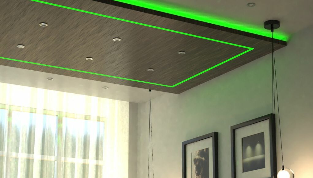 green LED strip on the ceiling