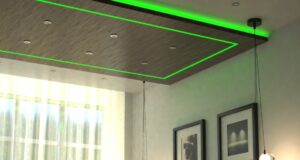 green LED strip on the ceiling