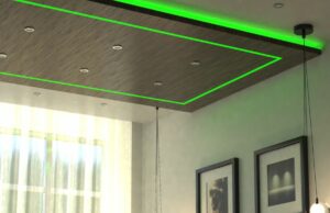 green LED strip on the ceiling