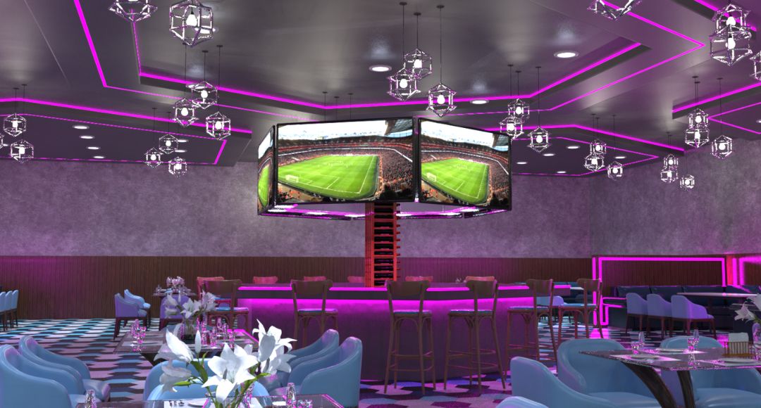 restaurant with pink strip lights