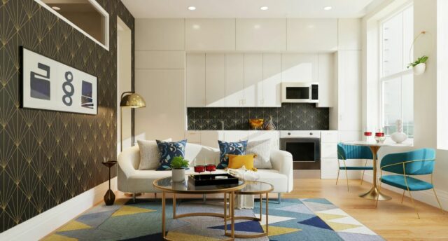 colourful interior with LED downlights