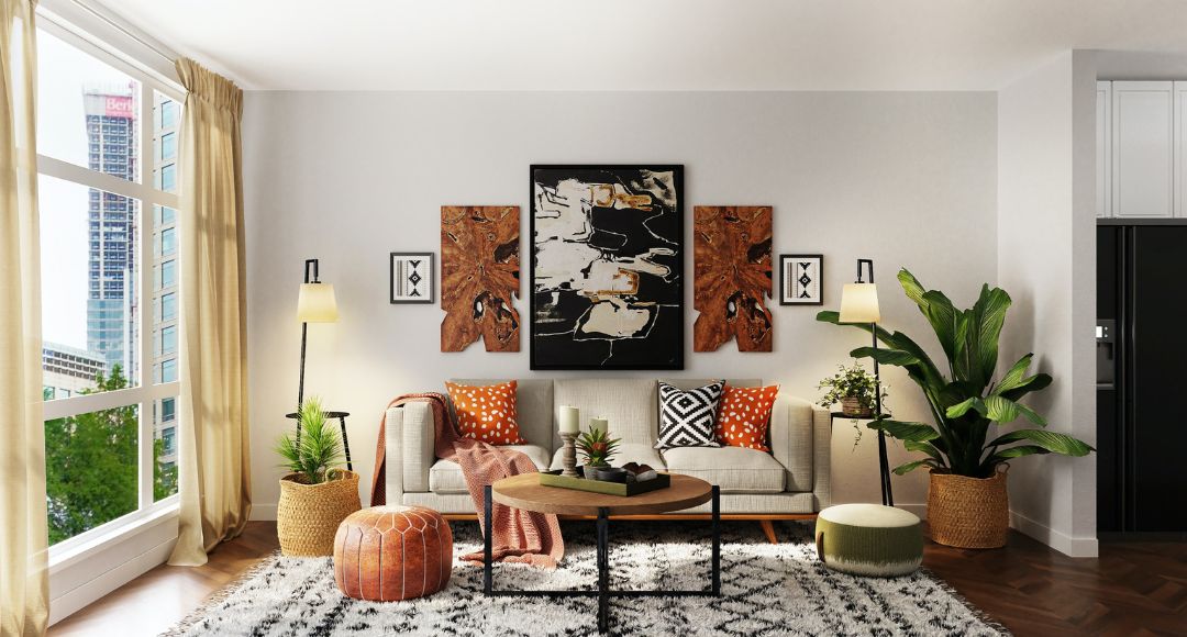 living room with unique furniture pieces