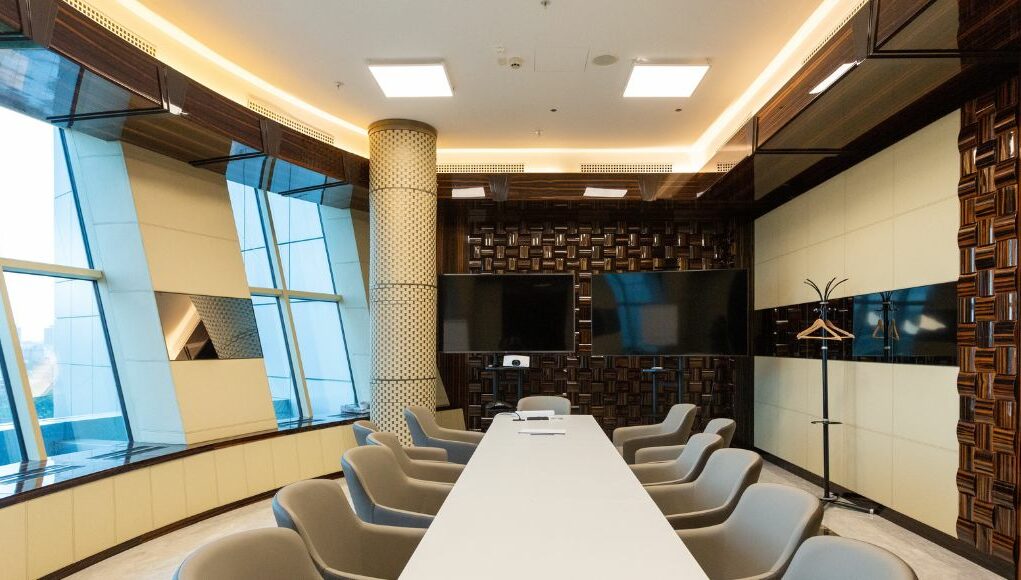 conference room with surface mounted LED panels