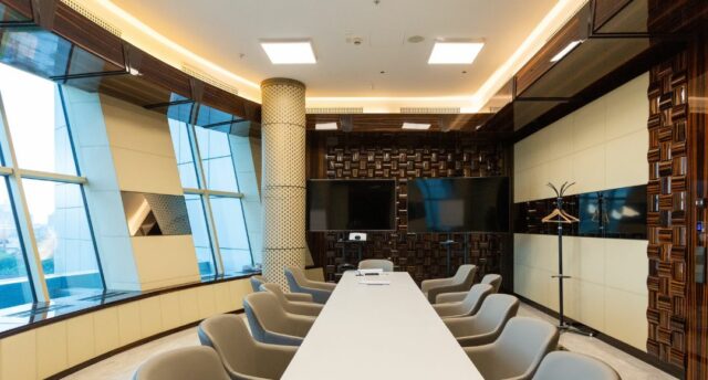 conference room with surface mounted LED panels