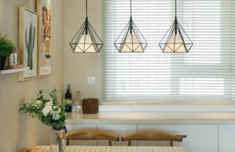 dining room with 3 pendant lights in the ceiling