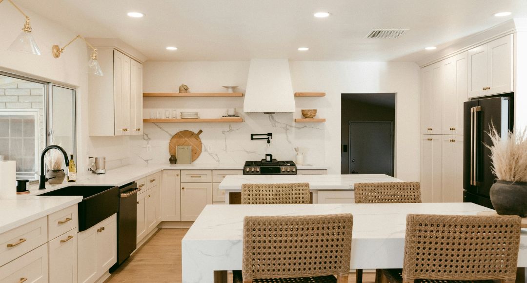 warm tone kitchen with LED downlights