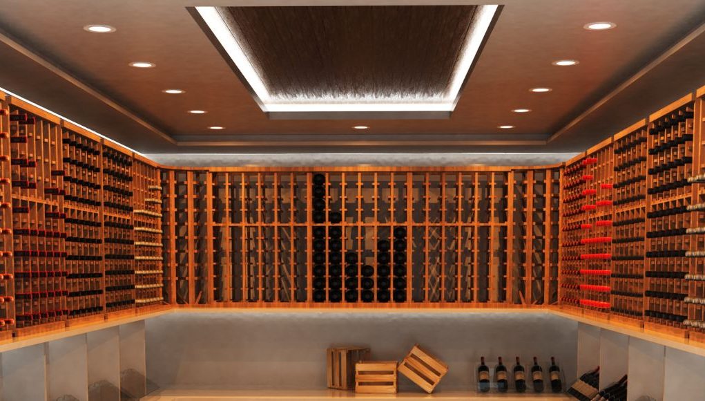 Wine Storage with LED downlights in warm white light