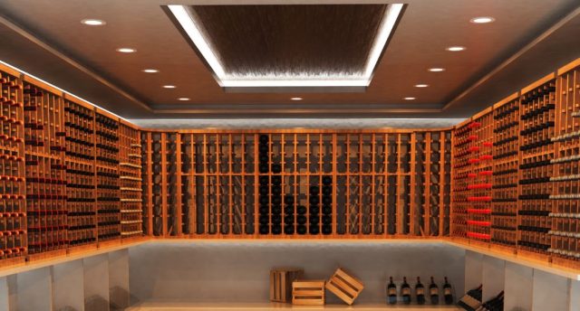 Wine Storage with LED downlights in warm white light