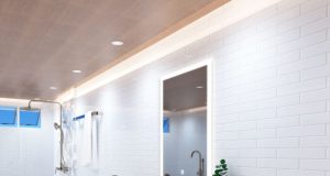 bathroom with wooden ceiling