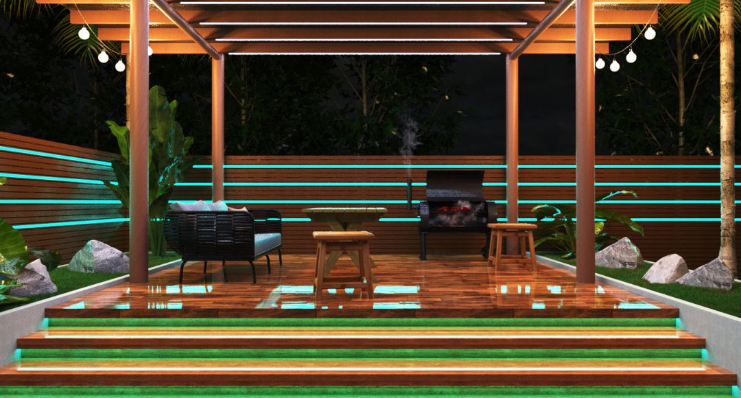 Aqua LED Tape in an Outdoor Deck